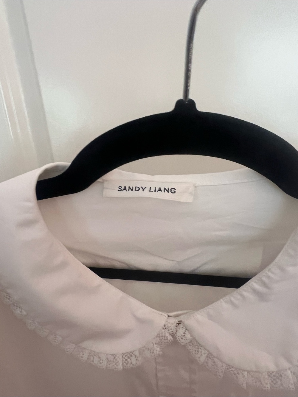 Sandy Liang Wembley Lace Cotton Poplin Button-Up Shirt Peter Pan coquette L - Picture 4 of 7